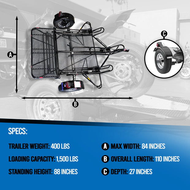 Folding Dirt Bike Trailer, Sport Bike & Scooter Trailer with Jack Stand