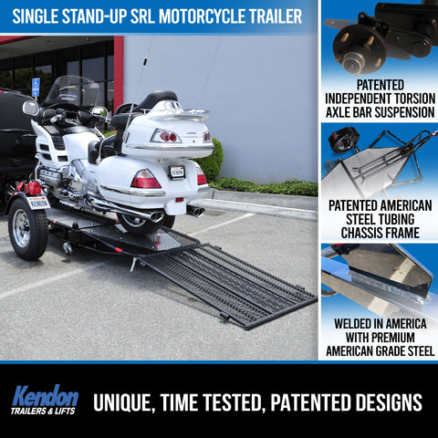Single Ride-Up SRL Motorcycle Trailer with Jack Stand