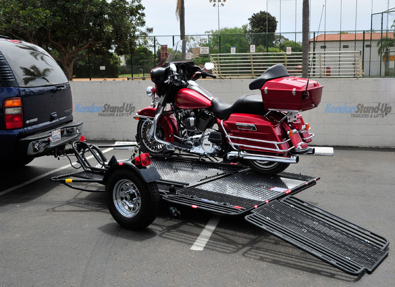 Dual Rail Ride Up SRL Folding Motorcycle Trailer for Large Motorcycles Kendon Industries LLC