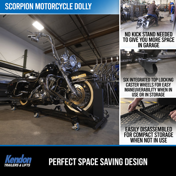 Kendon Folding Scorpion Motorcycle Dolly with Adjustable Wheel Chock